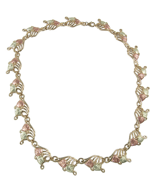 Swirling Grape Vine Necklace in 10k Yellow Gold, 12k Green and Rose Gold Black Hills Gold Motif, 18