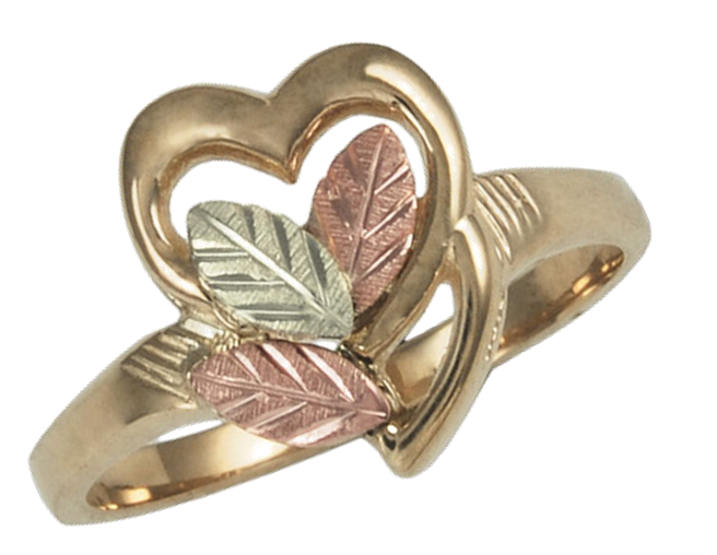 Heart and Leaves Ring, 10k Yellow Gold, 12k Green Gold, 12k Rose Gold Black Hills Gold Motif