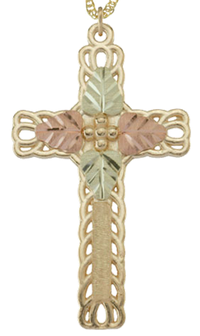 Cross Necklace in 10k Yellow Gold, 12k Green and Rose Gold Black Hills Gold Motif