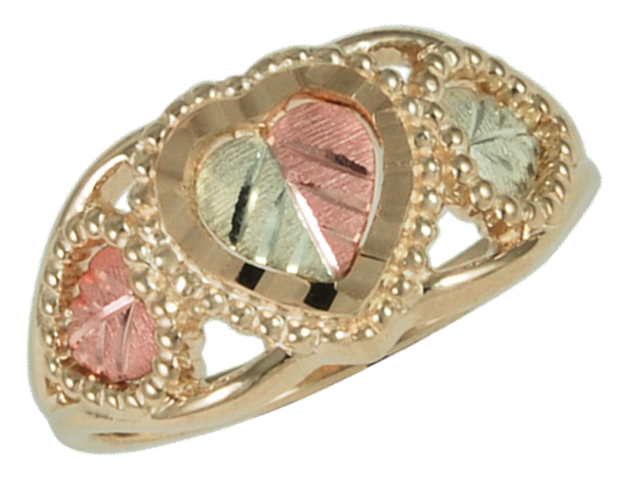 Heart ring, 10k Yellow Gold, 12k Green Gold, 12k Rose Gold Black Hills Gold Motif