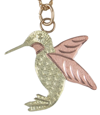 Hummingbird Necklace in 10k Yellow Gold, 12k Green and Rose Gold Black Hills Gold Motif