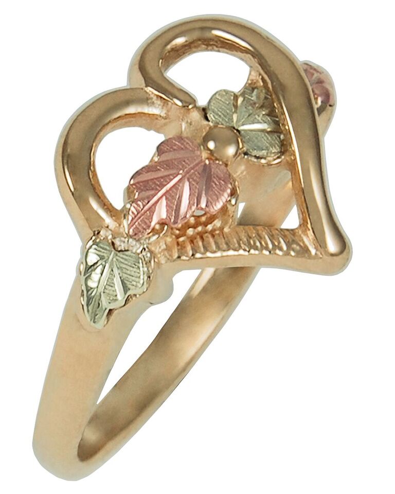 Open-Cut Heart and Leaf Ring, 10k Yellow Gold, 12k Green Gold, 12k Rose Gold Black Hills Gold Motif