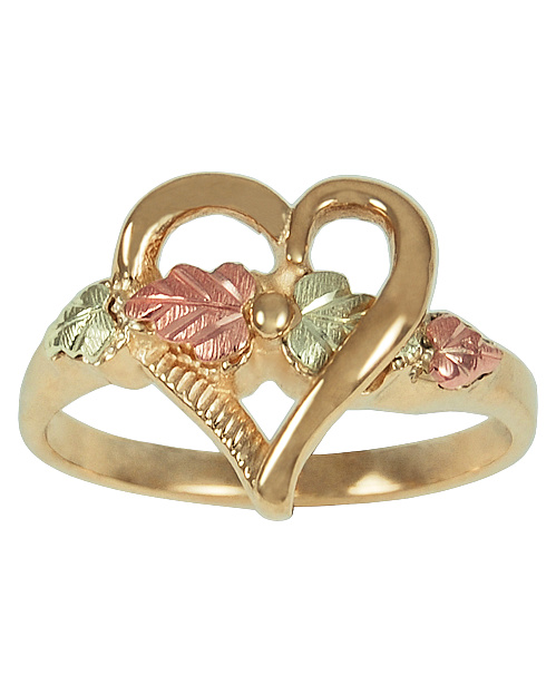 Heart Ring, Sterling Silver, 12k Green and Rose Gold Black Hills Gold Motif