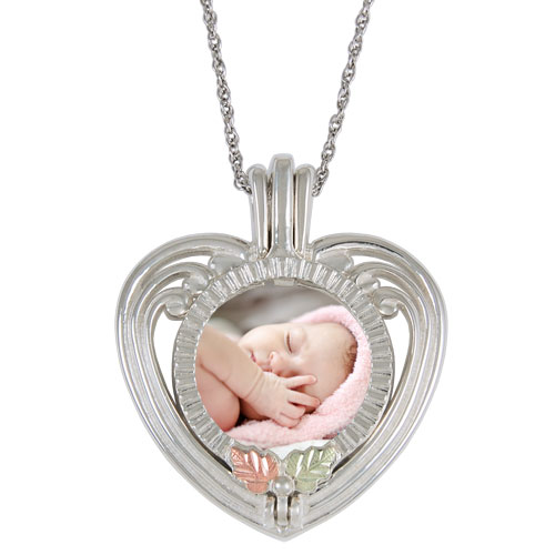 Window Locket Heart Pendant Necklace, Sterling Silver, 12k Rose Gold, 12k Green Gold Black Hills Gold Motif