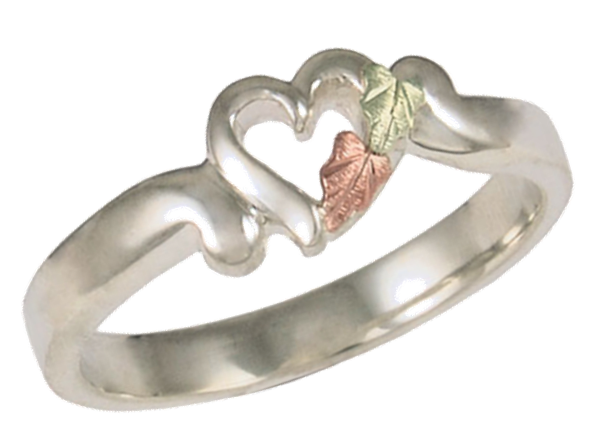 Heart Ring, Sterling Silver, 12k Green and Rose Gold Black Hills Gold Motif