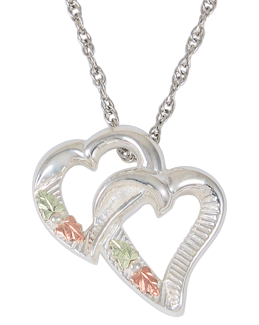 Twisted Heart Pendant Necklace, Sterling Silver, 12k Green and Rose Gold Black Hills Gold Motif