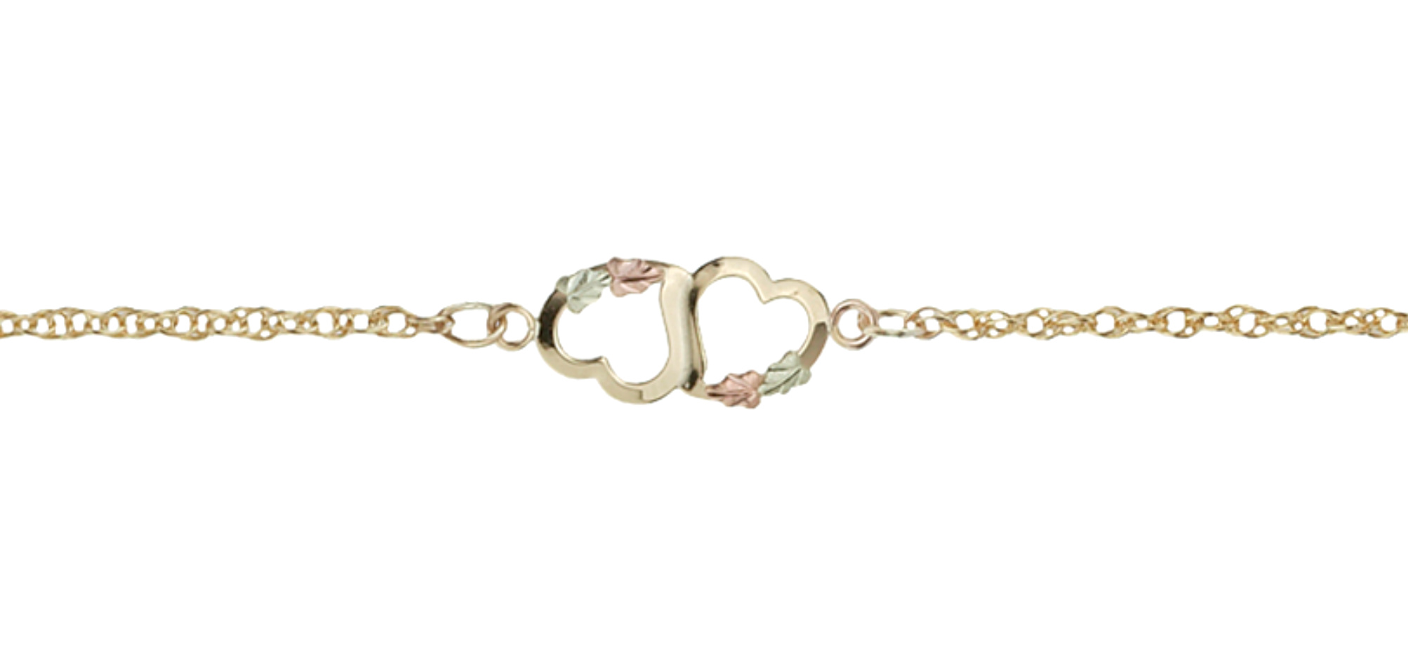 Two Hearts 10k yellow Gold Matching Bracelet and Ankle Bracelet