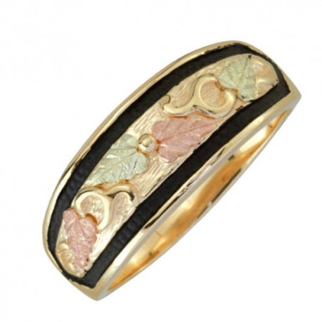 10k Yellow Gold Antiqued Band, 12k Rose Gold, 12k Green Gold Black Hills Gold Motif, Matching Couples Rings.