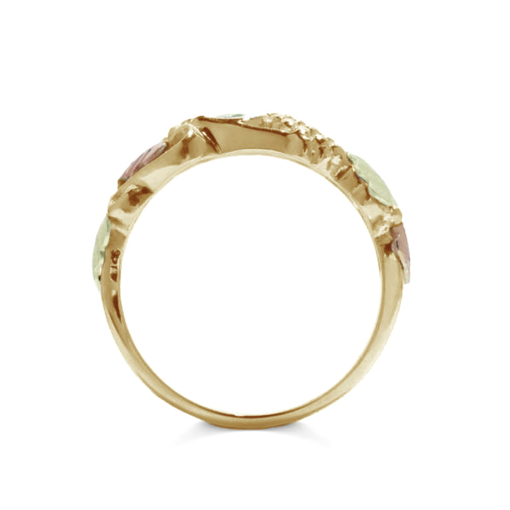 4-Stone Diamond Fancy Band, 10k Yellow Gold, 12k Rose and Green Gold Black Hills Gold Motif.