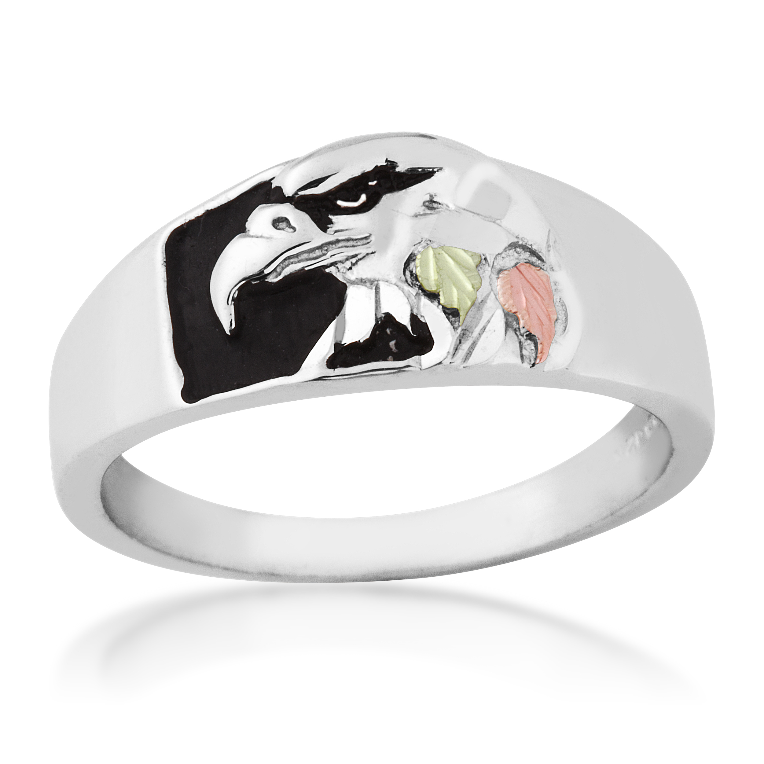 Sterling Silver Men's Eagle Ring with Black Hills Gold motif. 