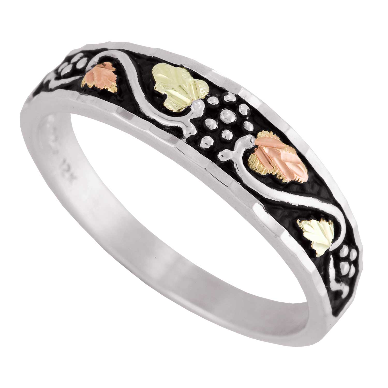 Sterling Silver Couples Rings with Black Hills Gold motif. 