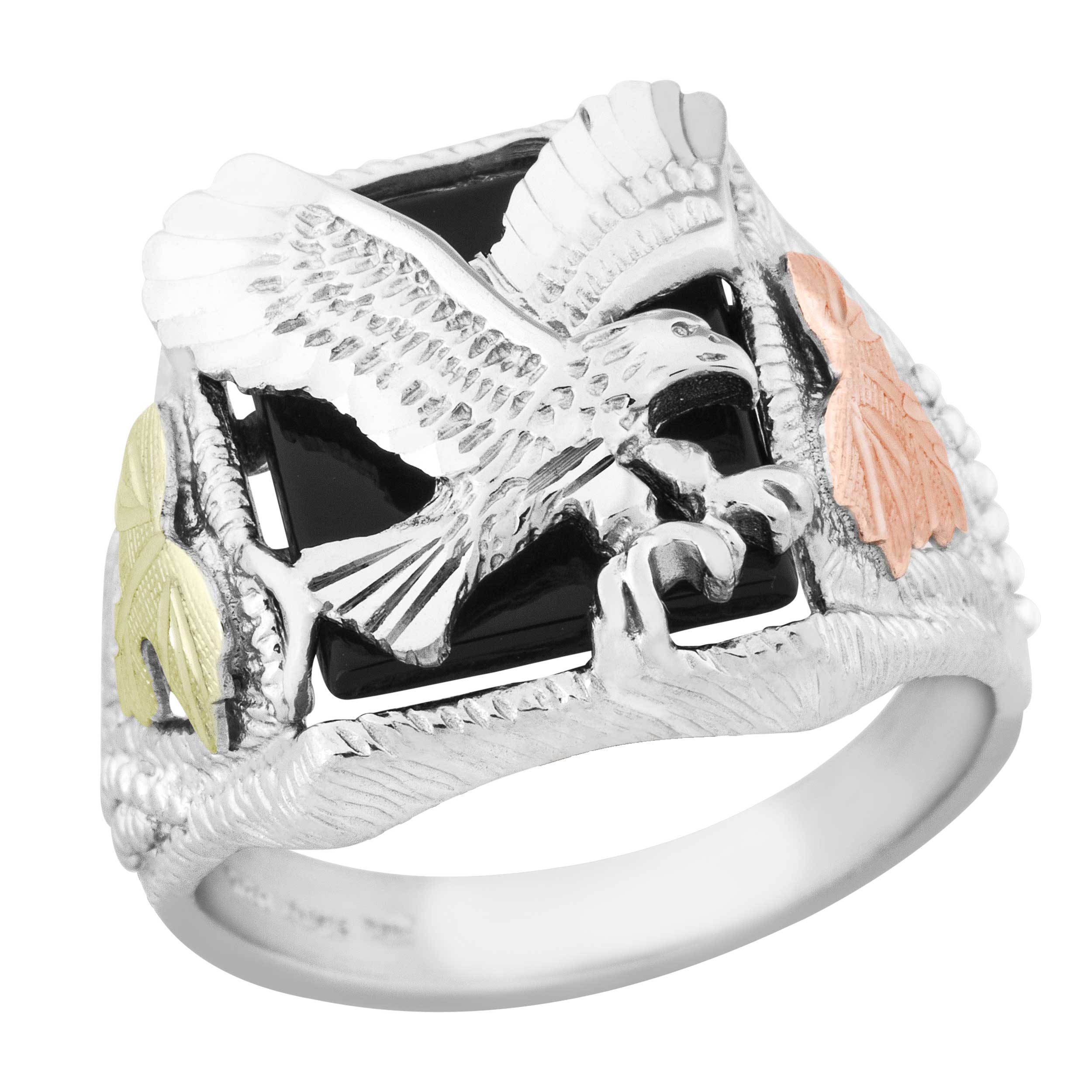 Sterling Silver Men's Eagle Ring with Black Hills Gold motif. 