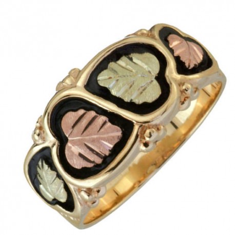 Antiqued Fancy Band, 10k Yellow Gold, 12k Green Gold, 12k Rose Gold Black Hills Gold Motif.