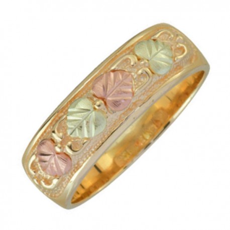 Black Hills Gold 10k Yellow Gold Band with 12k Green Gold and 12k Rose Gold for Men and Women.