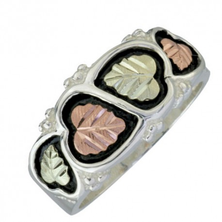 Antiqued Fancy Band, 10k Yellow Gold, 12k Green Gold, 12k Rose Gold Black Hills Gold Motif.