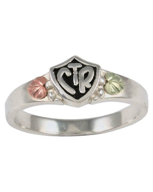 Antiqued 'CTR' Ring, Sterling Silver, 12k Green and Rose Gold Black Hills Gold Motif