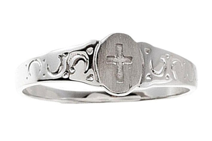 Youths cross ring offered in sterling silver or 14k white gold or 14k yellow gold.