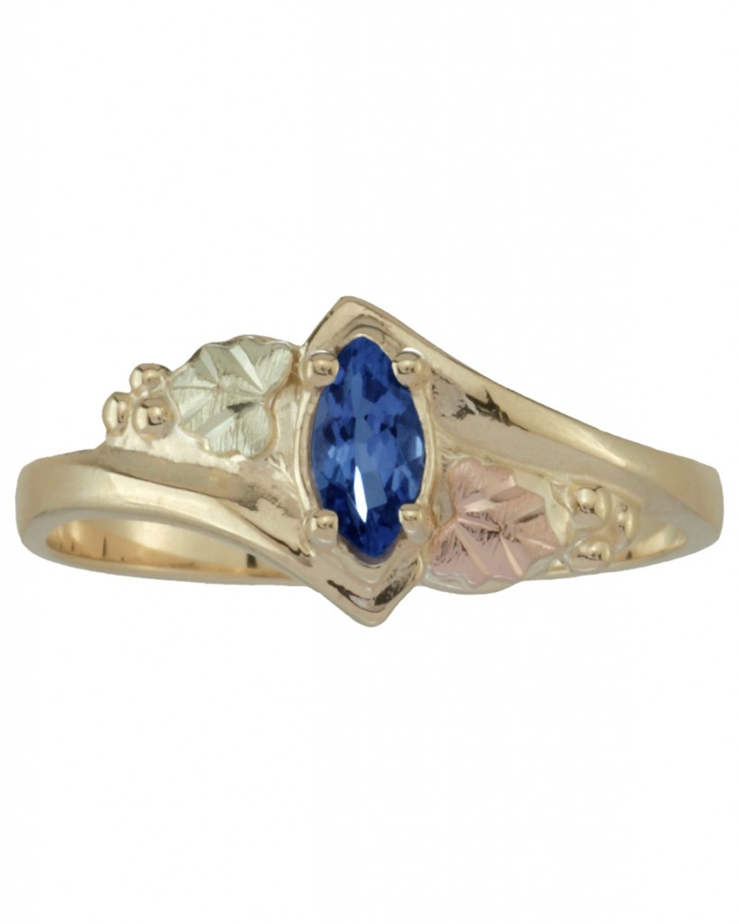 Blue Sapphire Marquise Bypass Ring, 10k Yellow Gold, 12k Rose Gold, 12k Green Gold Black Hills Gold Motif