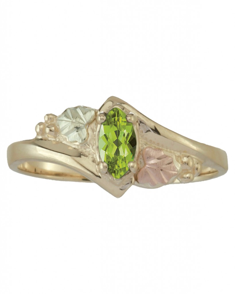 Peridot Marquise Bypass Ring, 10k Yellow Gold, 12k Rose Gold, 12k Green Gold Black Hills Gold Motif