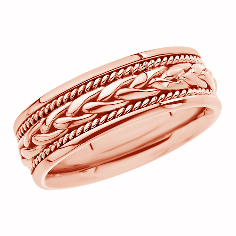 Two-Tone Hand-Woven Comfort-Fit Band, 8mm 14k Rose Gold