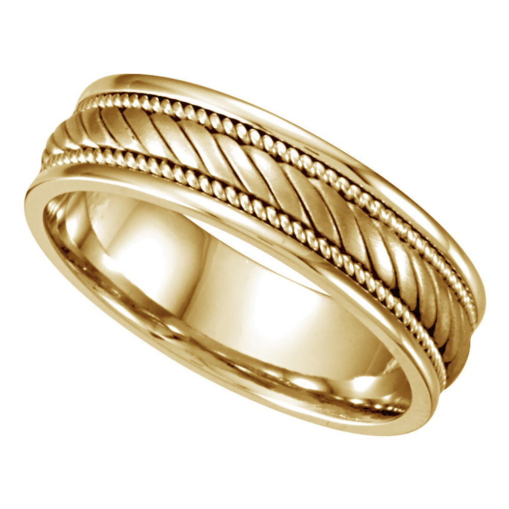 Hand Woven Braid and Rope Trim Band, 6.75mm 14k Yellow Gold