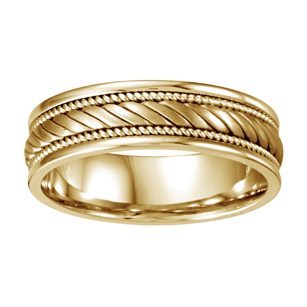 Hand Woven Braid and Rope Trim Band, 6.75mm 14k Yellow Gold