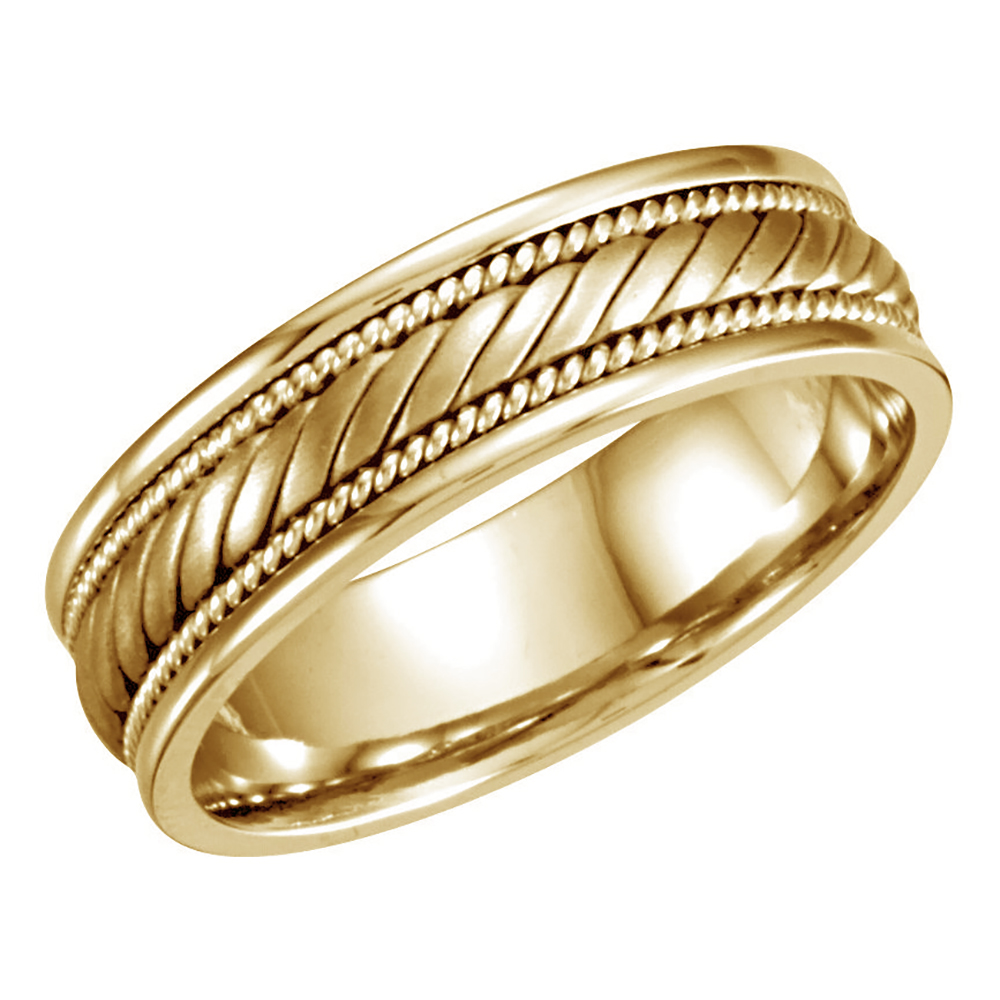 Hand Woven Braid and Rope Trim Band, 6.75mm 14k Yellow Gold