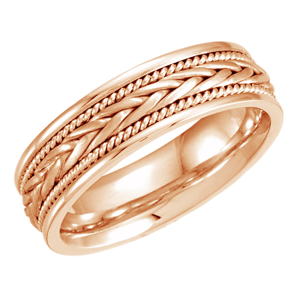 Women's Hand Woven Braid and Rope Trim Ring, 6.75 mm 14k Rose Gold