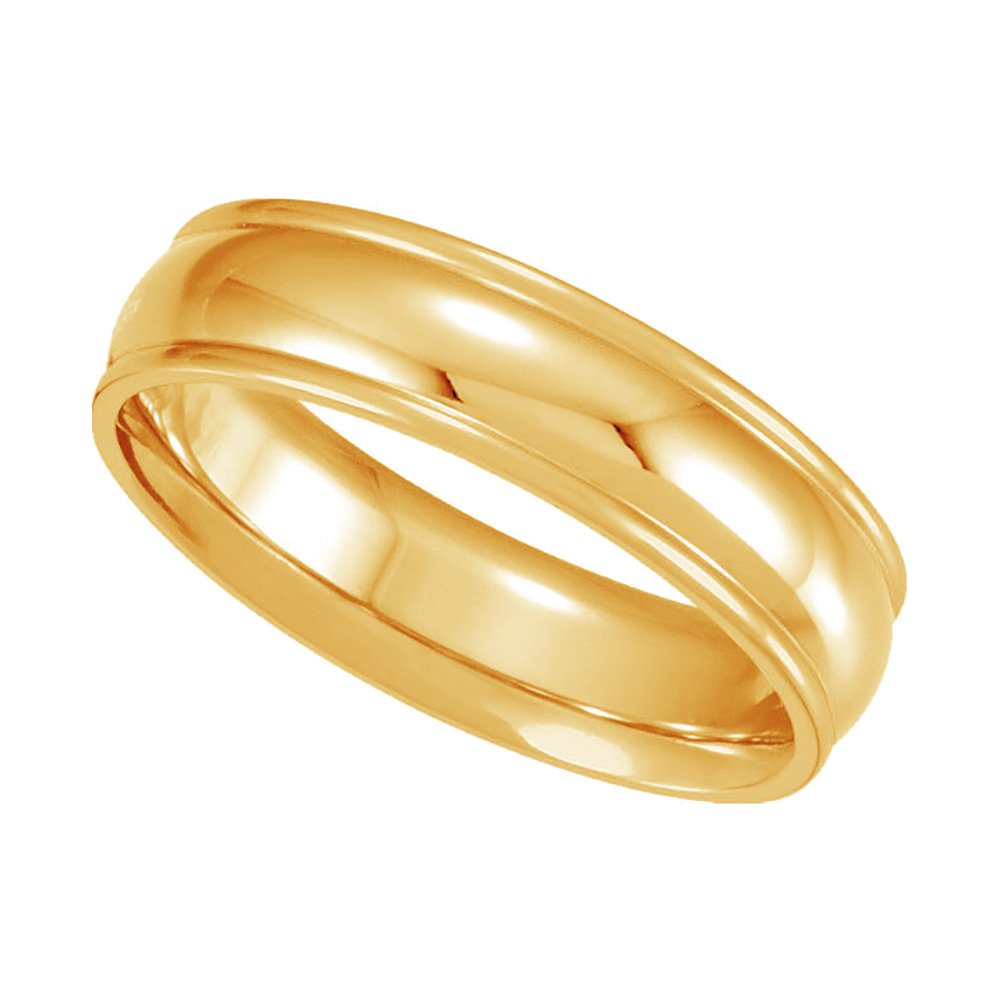 Two-Tone Comfort-Fit Domed Band, 6mm 18k Yellow Gold