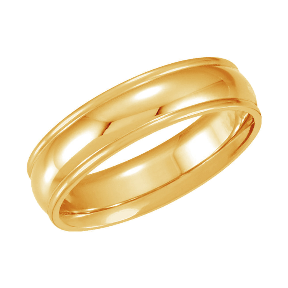 Two-Tone Comfort-Fit Domed Band, 6mm 18k Yellow Gold