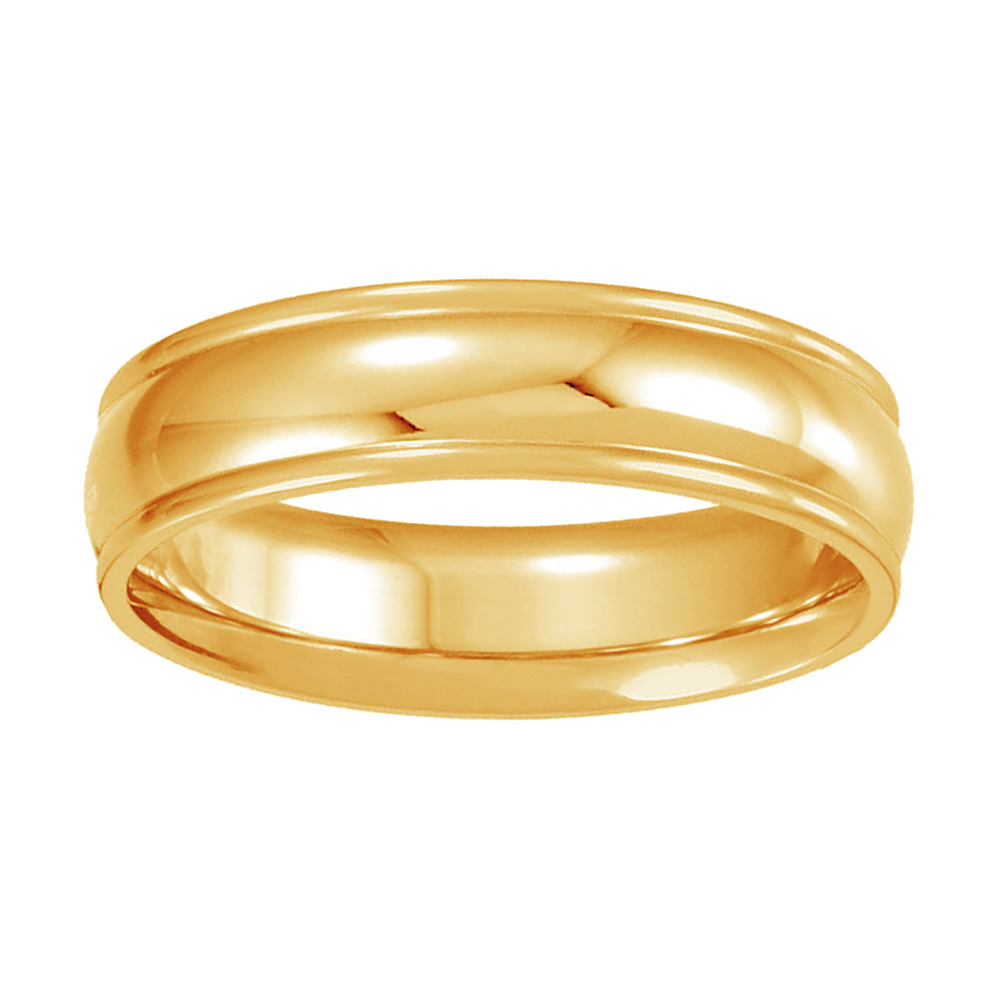 Two-Tone Comfort-Fit Domed Band, 6mm 18k Yellow Gold