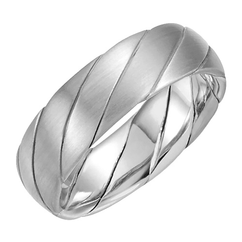 Two-Tone Hand Woven Comfort-Fit Band, 6mm 14k White Gold