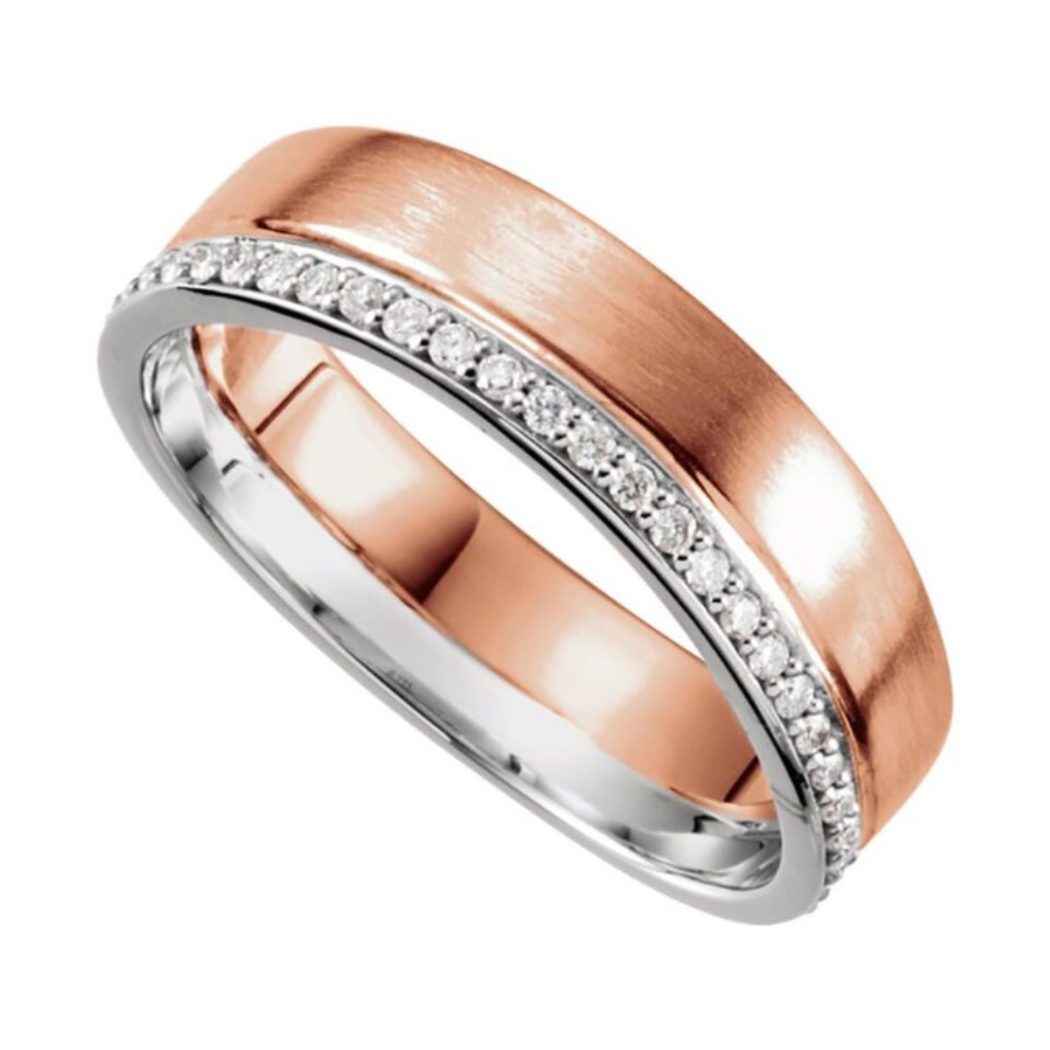 Two-Tone Diamond Comfort-Fit Band, 14k Rose and White Gold