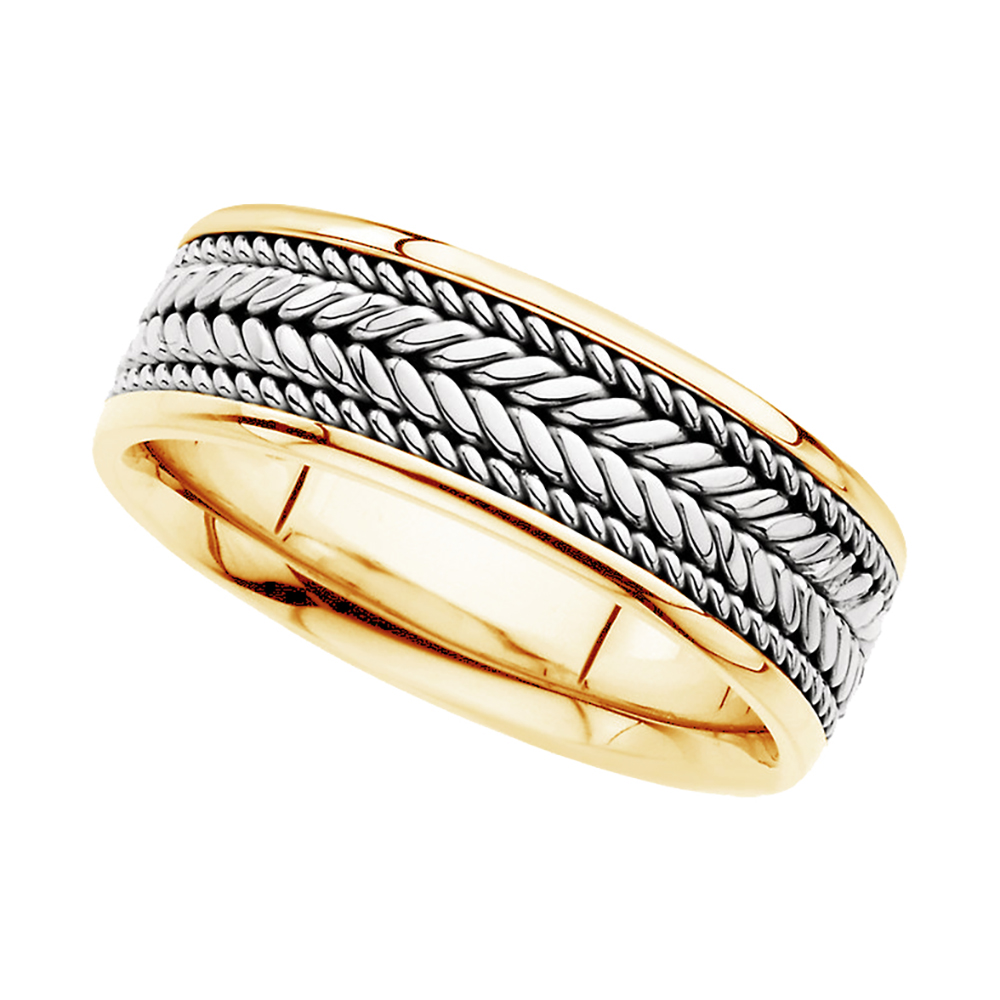 Hand-Woven Comfort-Fit Band, 8mm 14k Yellow and White Gold