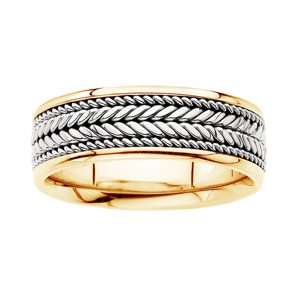 Hand-Woven Comfort-Fit Band, 8mm 14k Yellow and White Gold