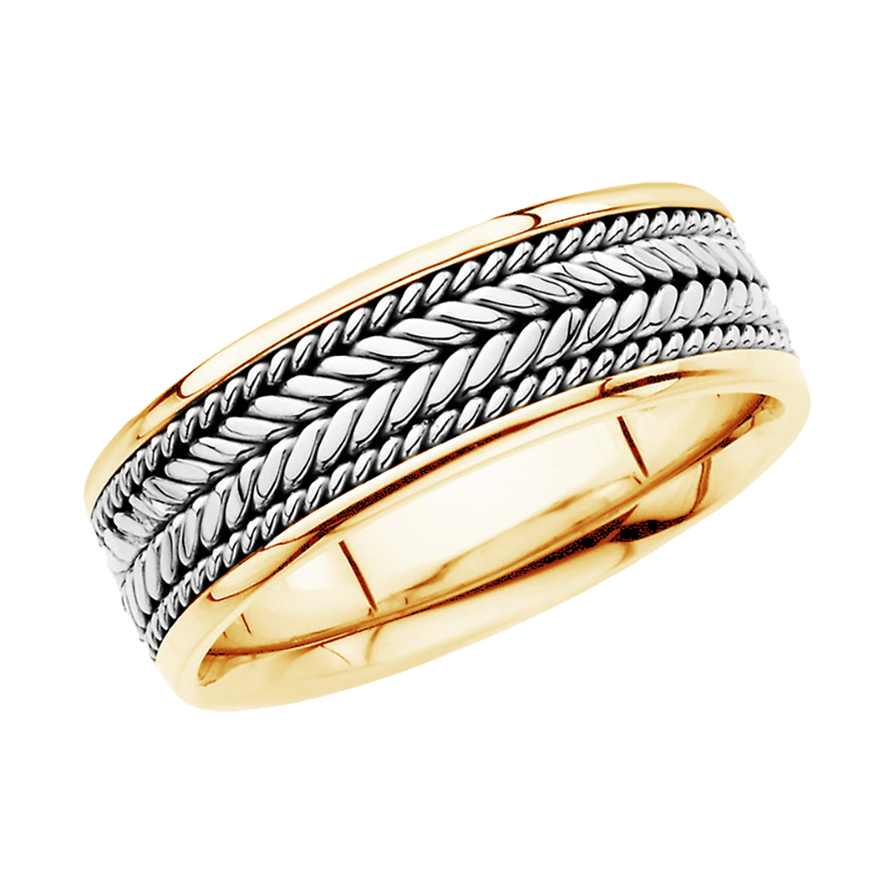 Hand-Woven Comfort-Fit Band, 8mm 14k Yellow and White Gold