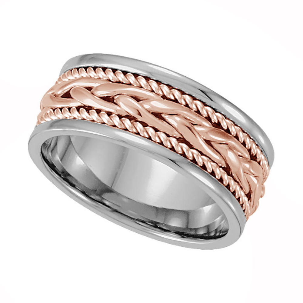 Two-Tone Hand-Woven Comfort-Fit Band, 8mm 18k White and Rose Gold