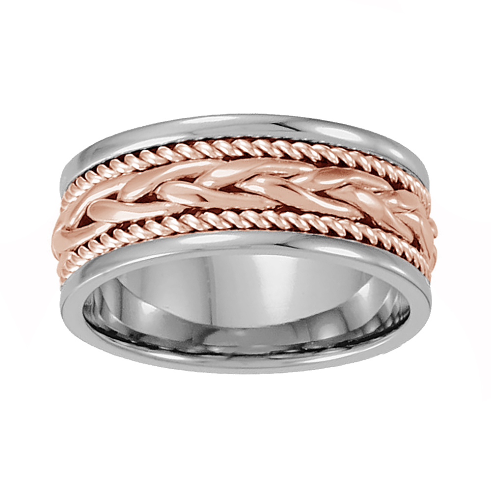 Two-Tone Hand-Woven Comfort-Fit Band, 8mm 18k White and Rose Gold