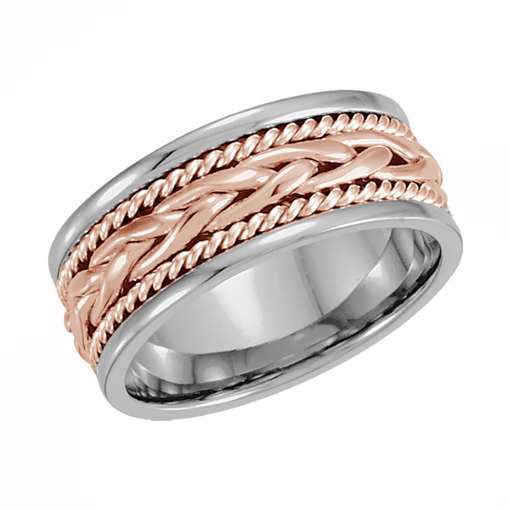 Two-Tone Hand-Woven Comfort-Fit Band, 8mm 18k White and Rose Gold 