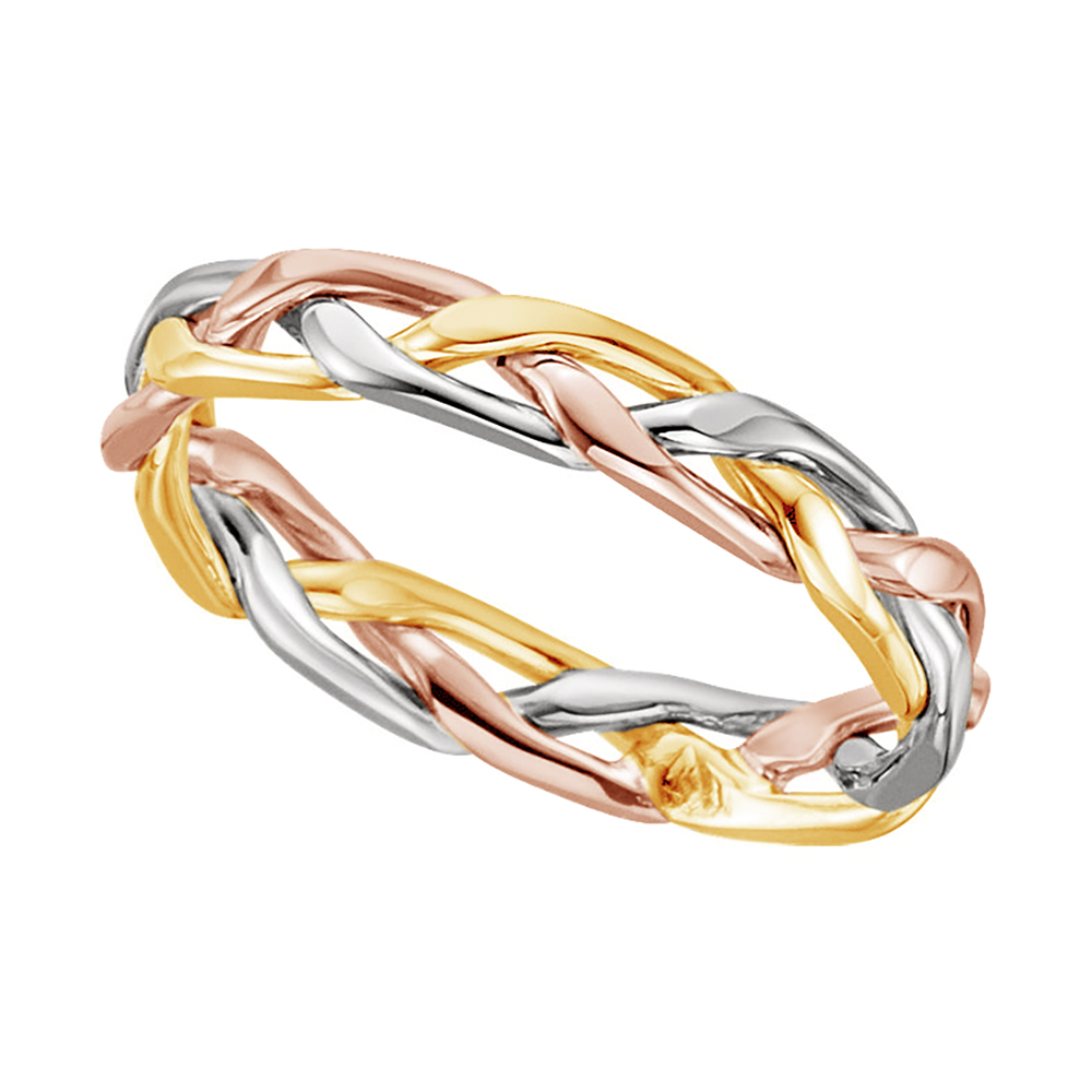 Hand-Woven Braided Band, 8mm 14k Rose,White and Yellow Gold