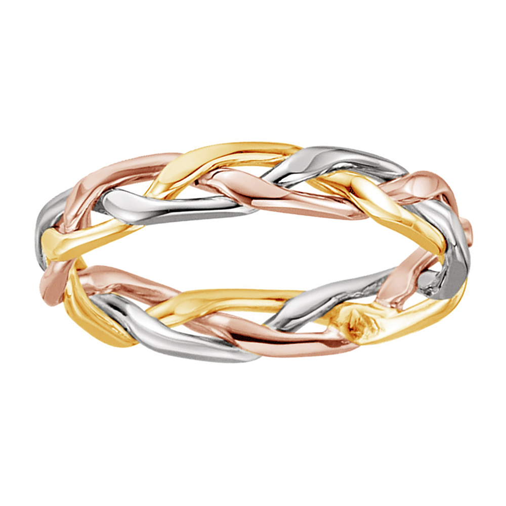 Hand-Woven Braided Band, 8mm 14k Rose,White and Yellow Gold