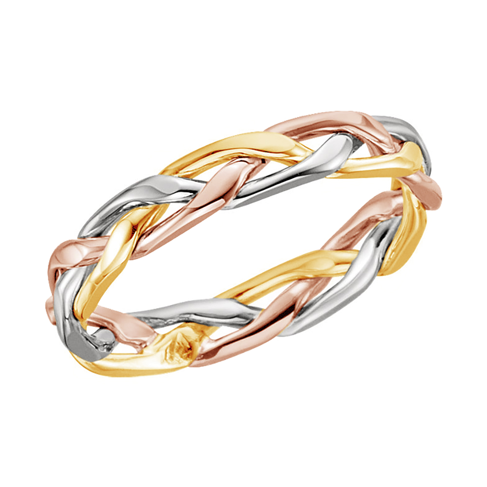 Hand-Woven Braided Band, 8mm 14k Rose,White and Yellow Gold