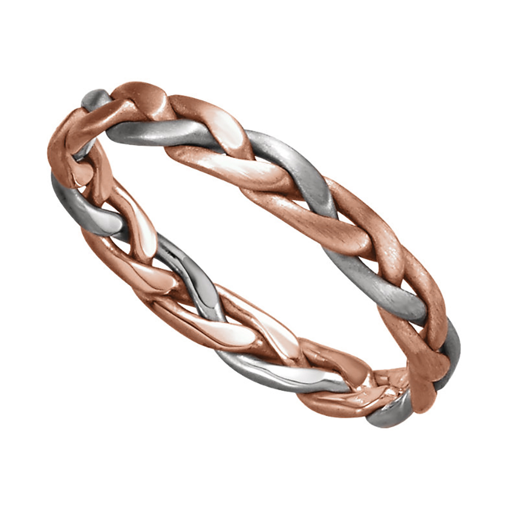 Two-Tone Hand-Woven Band, 3.5mm 14k Rose and White Gold