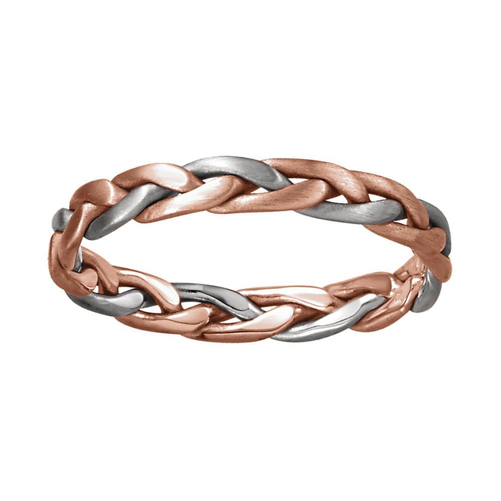 Two-Tone Hand-Woven Band, 3.5mm 14k Rose and White Gold