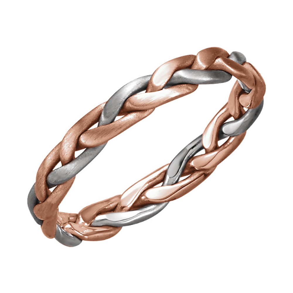 Two-Tone Hand-Woven Band, 3.5mm 14k Rose and White Gold