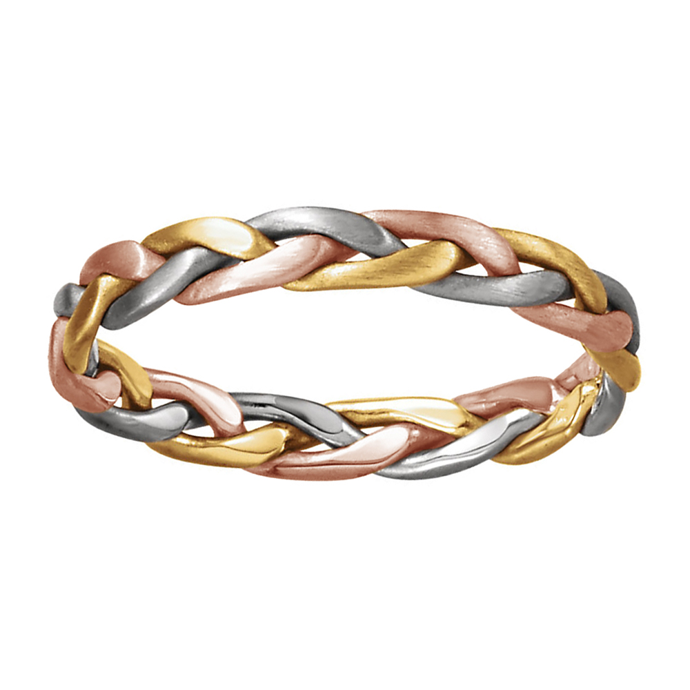 Two-Tone Hand-Woven Band, 3.5mm 14k White, Yellow and Rose Gold