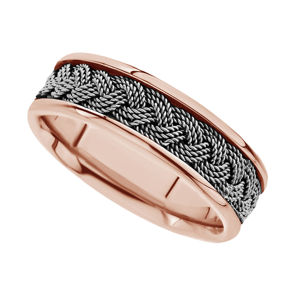 Two-Tone Hand-Woven Comfort-Fit Band, 10mm 14K White and Rose Gold