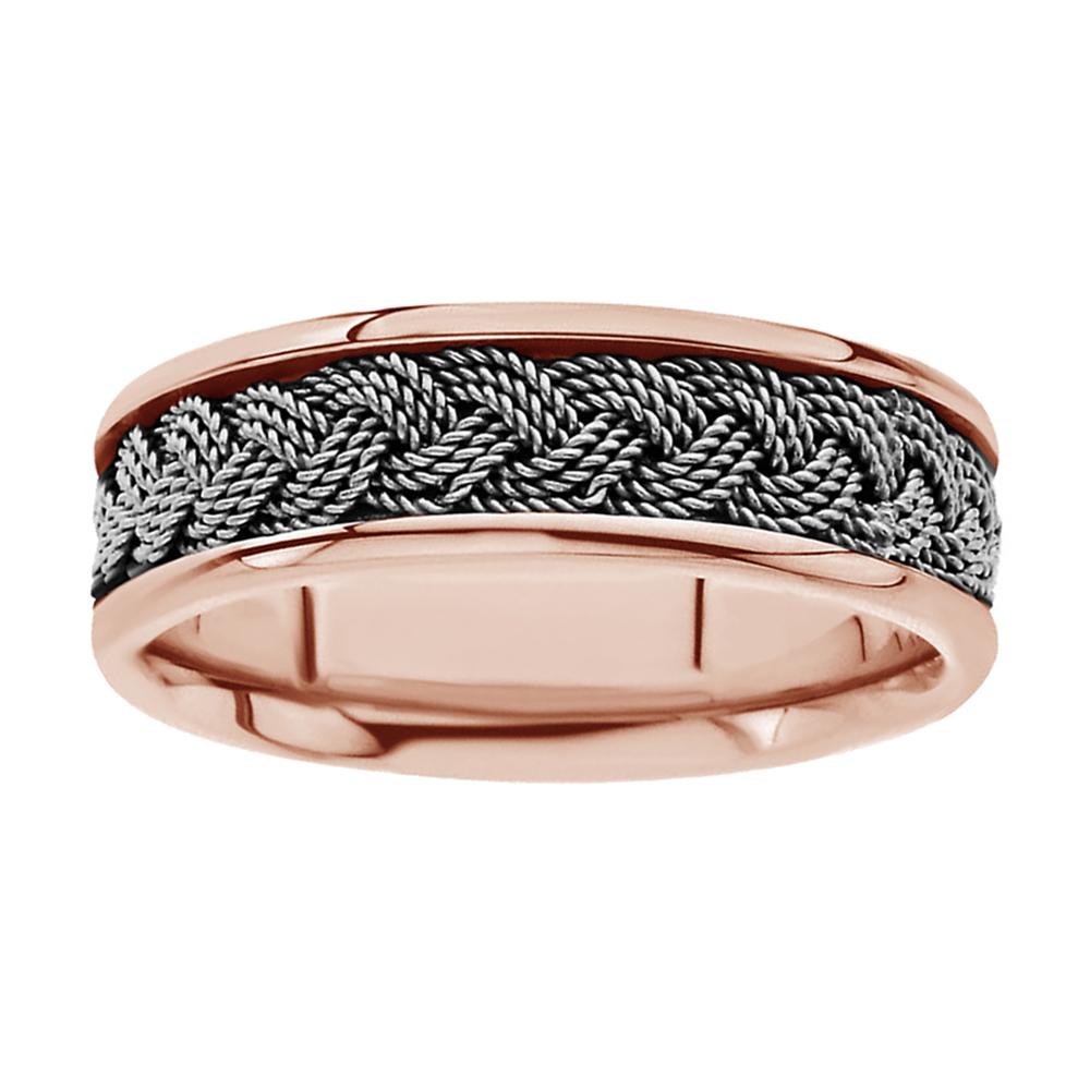 Two-Tone Hand-Woven Comfort-Fit Band, 10mm 14K White and Rose Gold