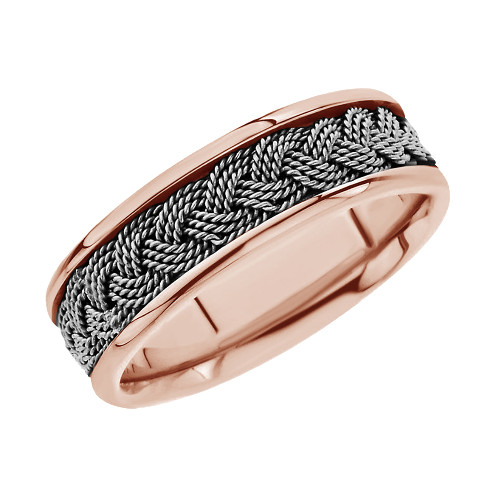 Two-Tone Hand-Woven Comfort-Fit Band, 10mm 14K White and Rose Gold