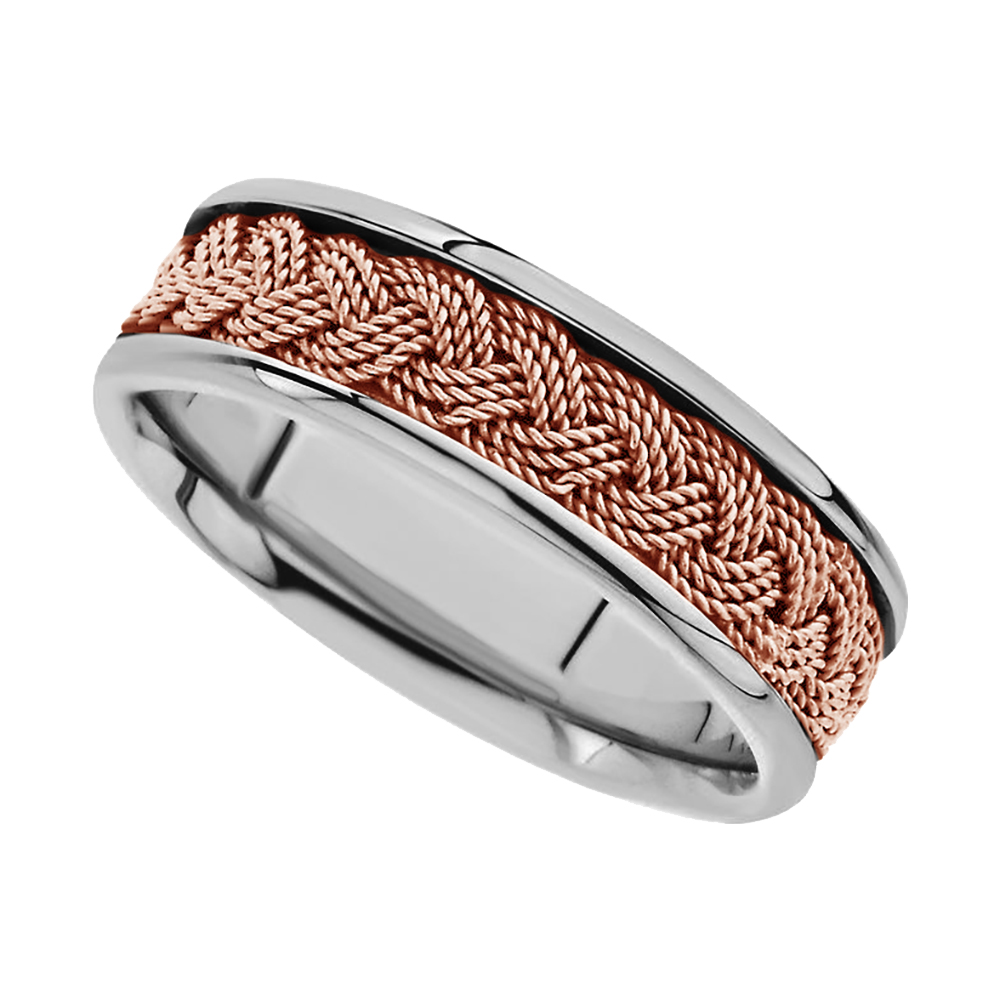 Two-Tone Hand-Woven Comfort-Fit Band, 10mm 14K White and Rose Gold